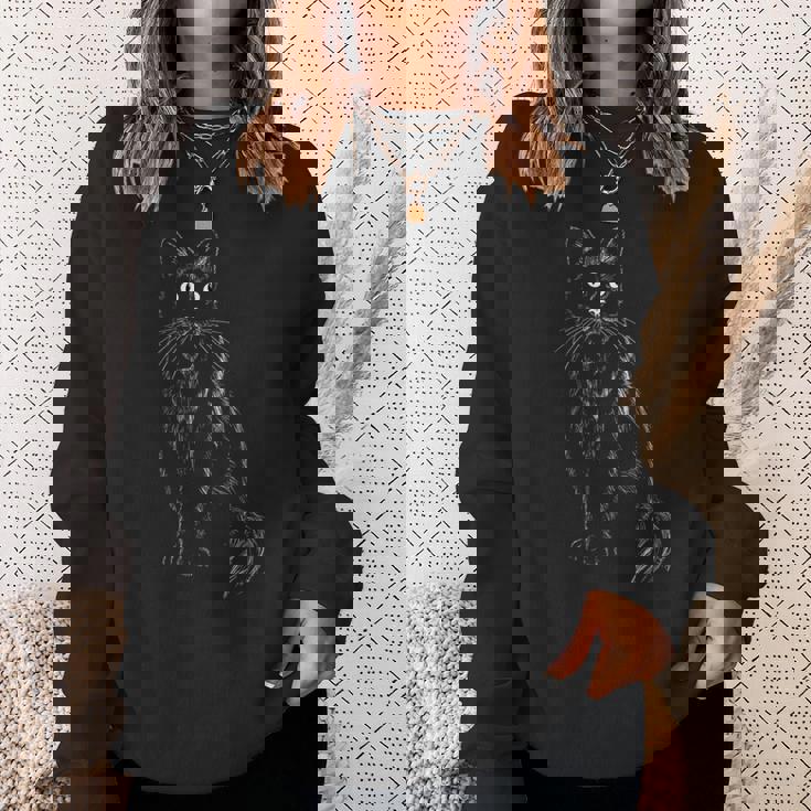 手描きのグラフィック芸術的な芸術的なミニマリズムを描く猫 長袖tシャツ スウェットシャツ 彼女への贈り物