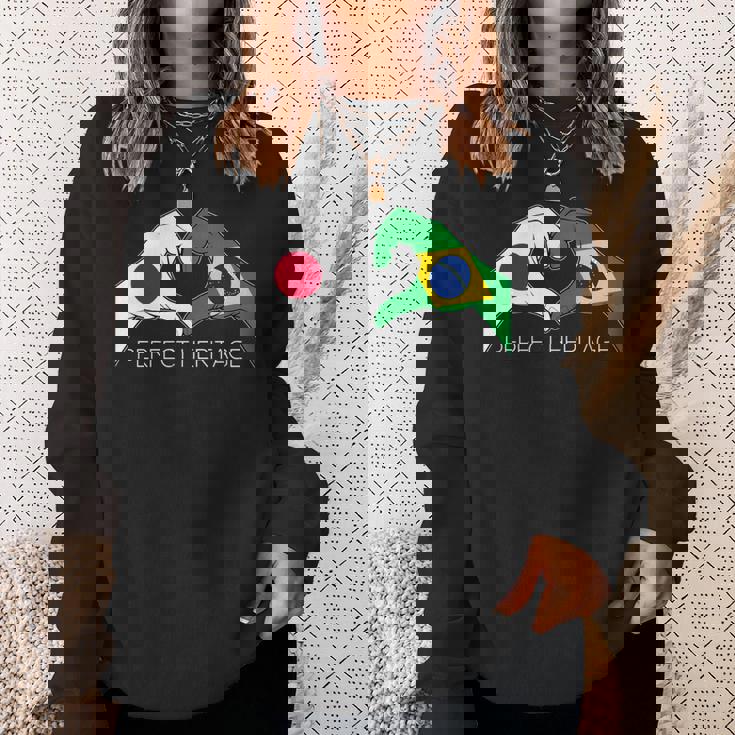 日本とブラジル ブラジル 日本人 パーフェクトヘリテージ ハート 長袖tシャツ スウェットシャツ 彼女への贈り物