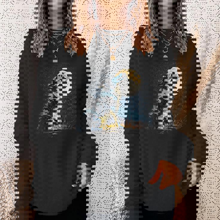 月に吠える美しいボーダーコリー犬 スウェットシャツ 彼女への贈り物