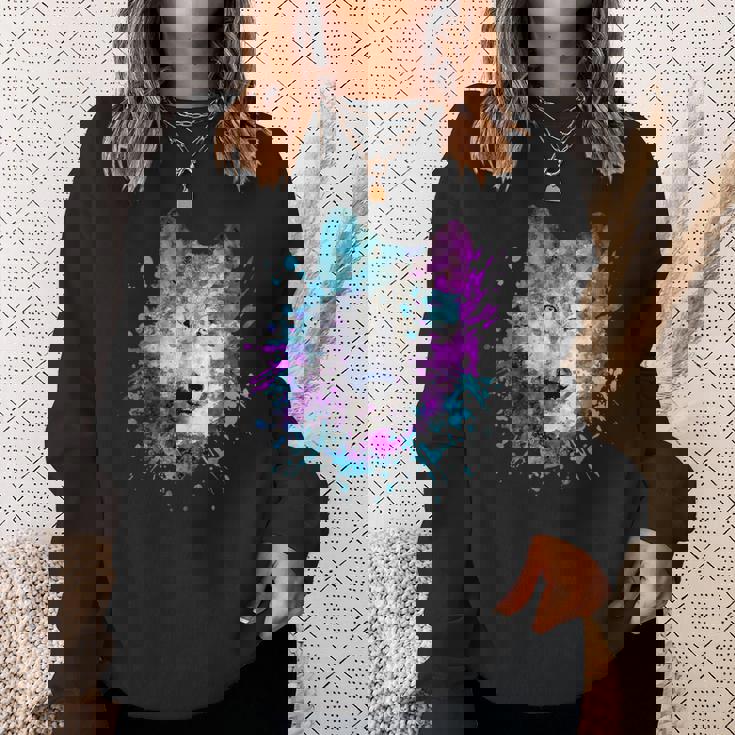 水彩 狼 頭 カラフル オオカミ 贈り物 スウェットシャツ 彼女への贈り物