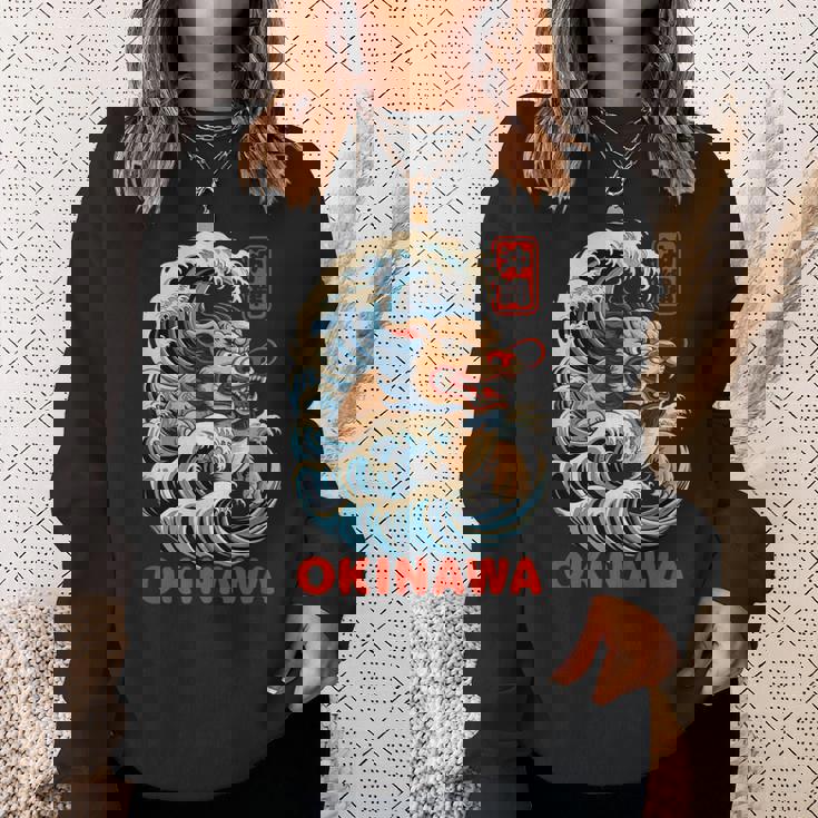 沖縄シーサー 日本漢字 ライオン レトロ アニメ 日本 お土産 スウェットシャツ 彼女への贈り物