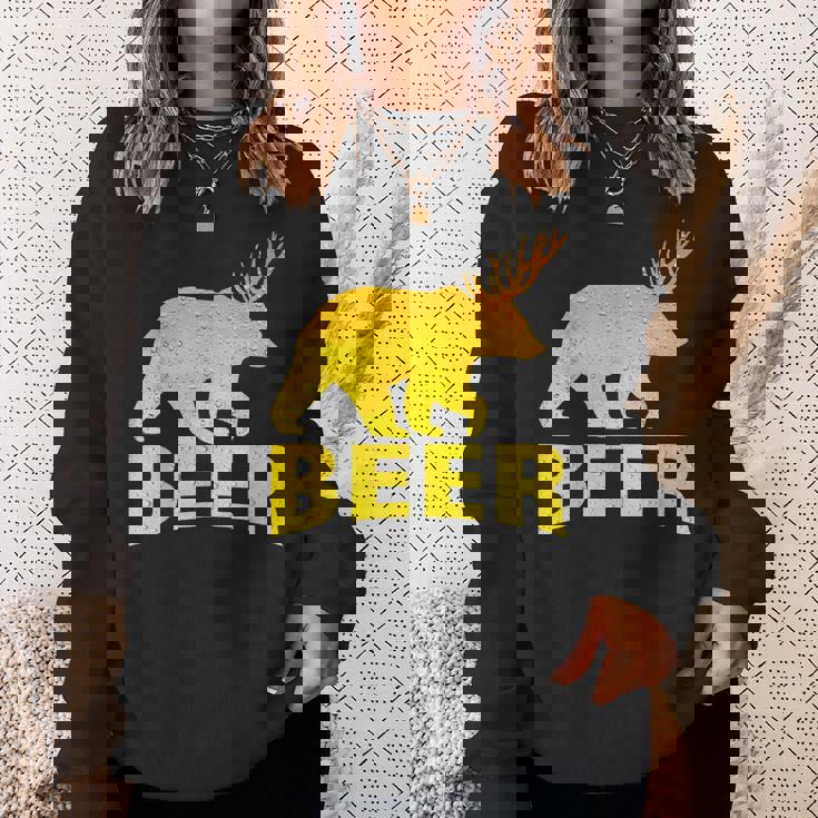 狩猟 ビール スピリット 動物 ティー ベア 鹿 ティー ビール クマ 鹿 スウェットシャツ 彼女への贈り物