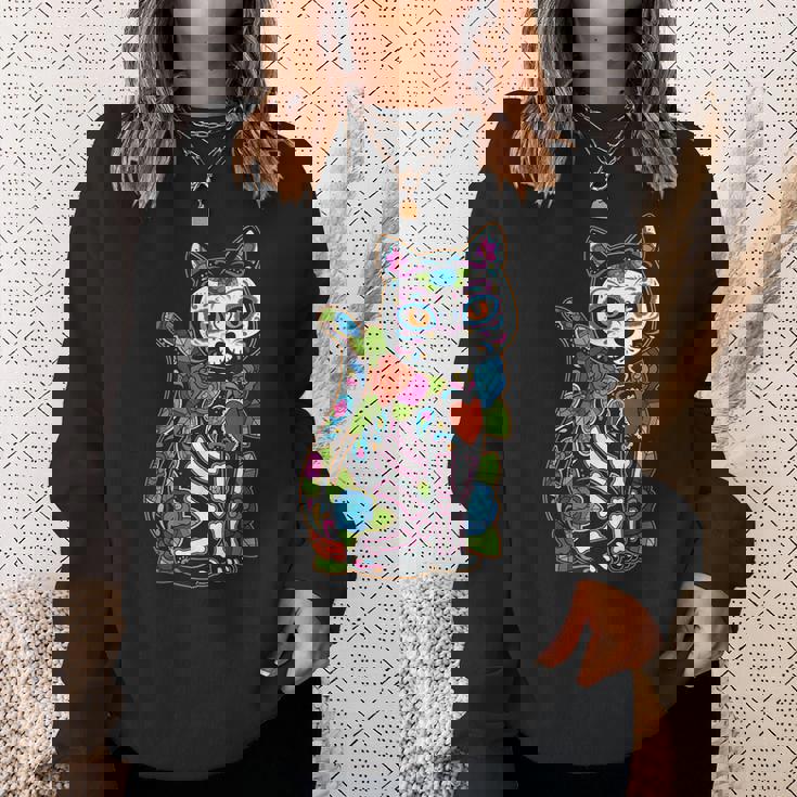 猫 シュガー スカル メキシコ カラベラ 死者の日 ハロウィン スウェットシャツ 彼女への贈り物