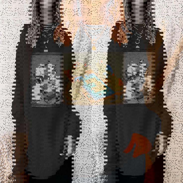 猫 遊ぶ 麻雀 面白いプレーヤー 文字付き スウェットシャツ 彼女への贈り物