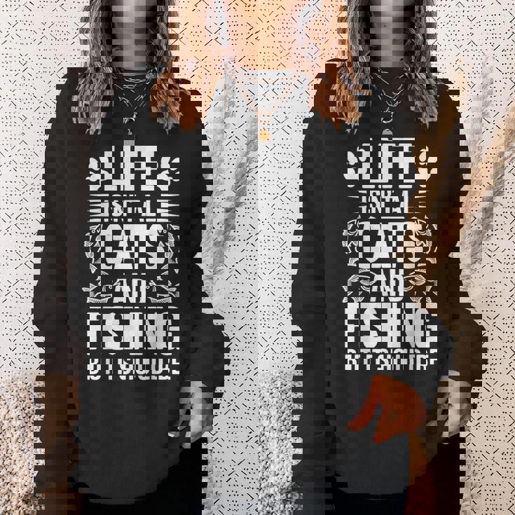 猫と釣り漁師 おもしろ釣り スウェットシャツ 彼女への贈り物