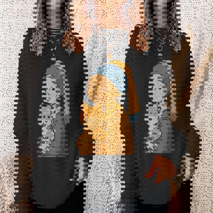 真珠の耳飾りの少女 柴犬 子柴 名画 いぬ イラスト かわいい 犬好き おもしろ 面白い スウェットシャツ 彼女への贈り物