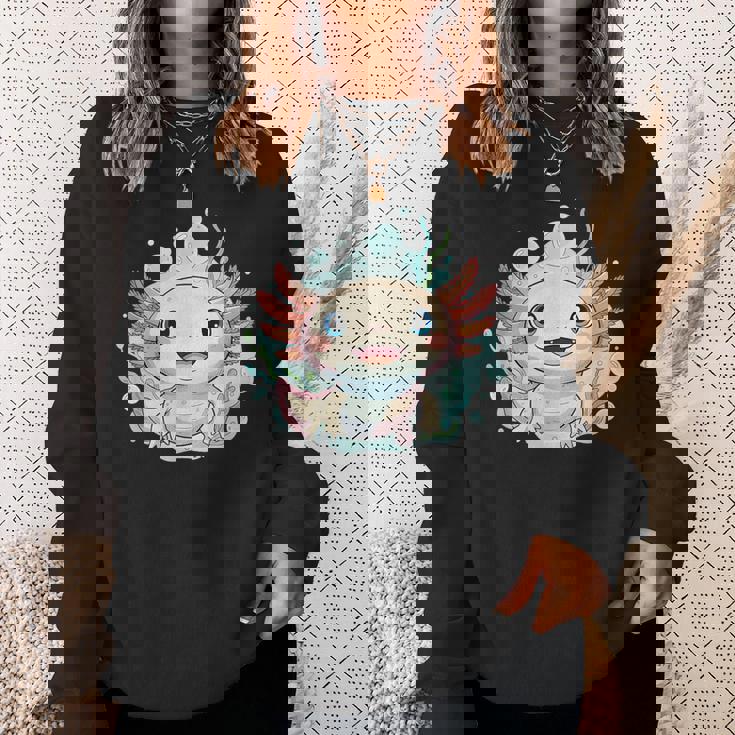 笑顔のaxolotl カワイイかわいい水中漫画 スウェットシャツ 彼女への贈り物