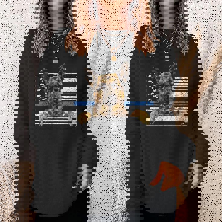 細いブルーライン K9 ジャーマンシェパード 犬 警察官 スウェットシャツ 彼女への贈り物