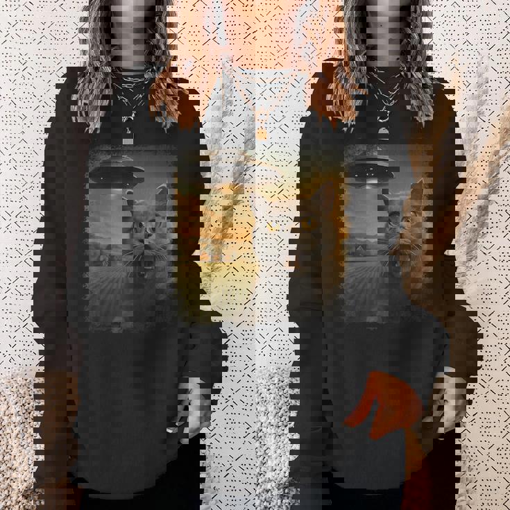 苦悩するブリティッシュショートヘアの猫 Ufo セルフィー 侵略 エイリアン スウェットシャツ 彼女への贈り物