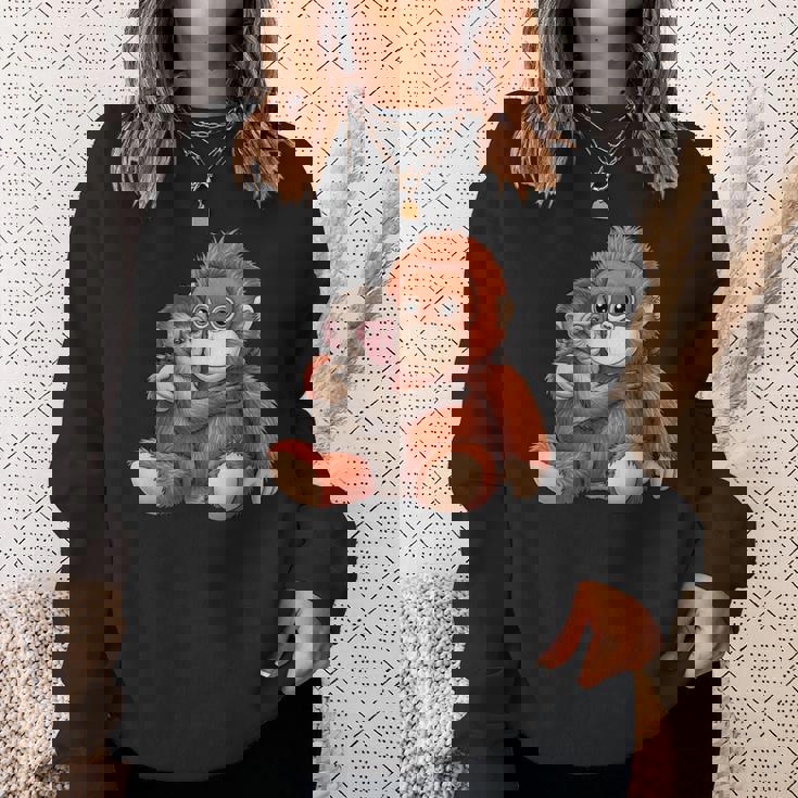 赤ちゃん用 マカク 抱きしめる ぬいぐるみ かわいい オランウータン モンキー パンチ ギフト 長袖tシャツ スウェットシャツ 彼女への贈り物