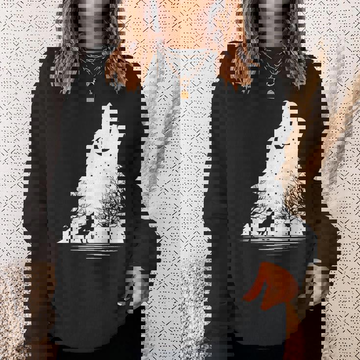 遠吠えするオオカミ 星空 オオカミモチーフ 男女兼用 スウェットシャツ 彼女への贈り物