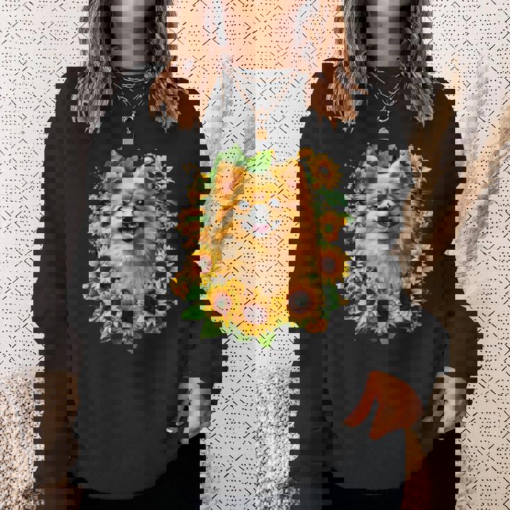 面白いtシャツ ポメラニアン ひまわり わんこ メンズ 犬好き グッズ かわいい おもしろ 面白い 服 ネタ 長袖tシャツ スウェットシャツ 彼女への贈り物