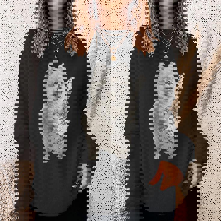 面白いtシャツ ポメラニアン 犬 ギター イヌ メンズ 犬好き グッズ かわいい おもしろ 面白い 服 ネタ 長袖tシャツ スウェットシャツ 彼女への贈り物