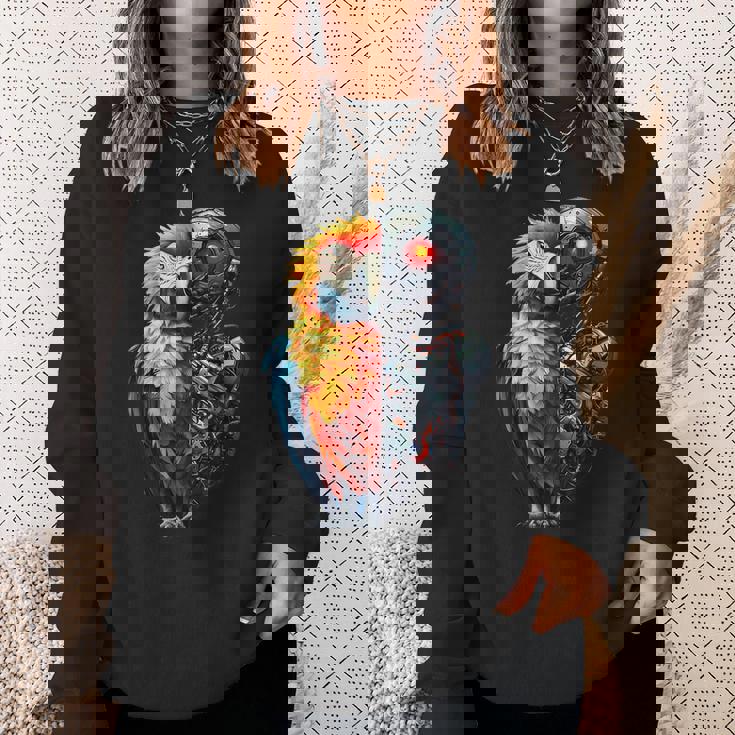 面白いオウムロボット動物愛好家サイボーグオウムロボット Robot Parrot Lover Cyborg Ai スウェットシャツ 彼女への贈り物