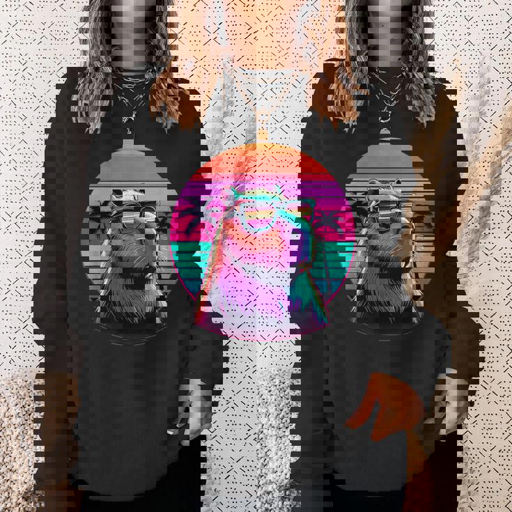 面白いカピバラ ヴィンテージ げっ歯類 レトロ ヴェイパーウェーブ 美的ゴス スウェットシャツ 彼女への贈り物