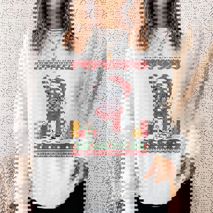 French Bulldog Santa Hat Frenchie Dog Ugly Christmas Sweater Sweatshirt Gifts for Her