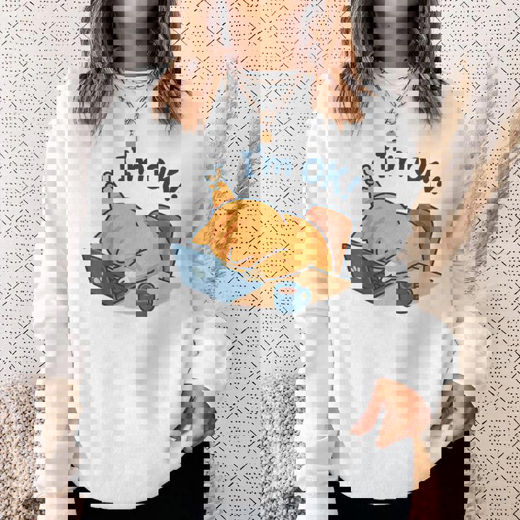 I'm Ok おかしな猫 在宅勤務 コーヒーミーム スウェットシャツ 彼女への贈り物