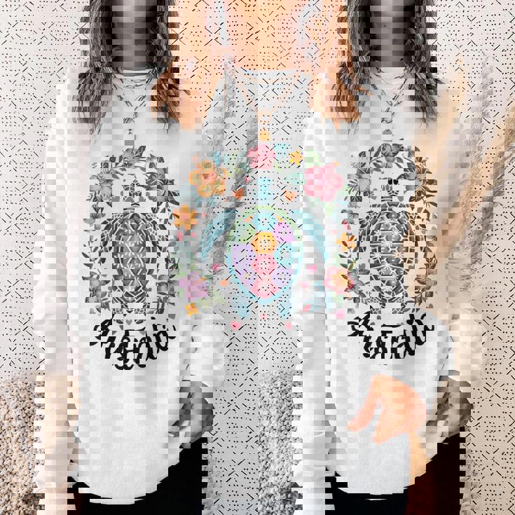 かわいいウミガメオーストラリア、楽しいトロピカルフラワーとハート スウェットシャツ 彼女への贈り物