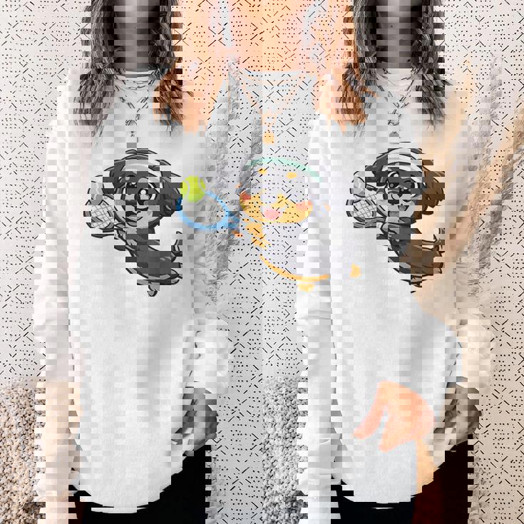 かわいい犬のテニス漫画アート スウェットシャツ 彼女への贈り物