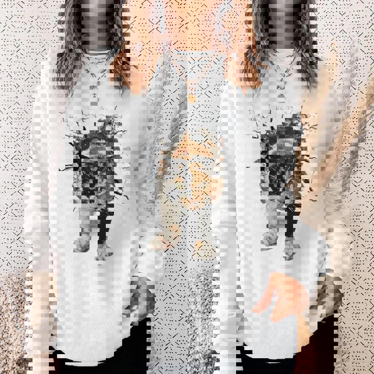 その壁を打ち破れ 三毛猫 福猫 面白 スウェットシャツ 彼女への贈り物