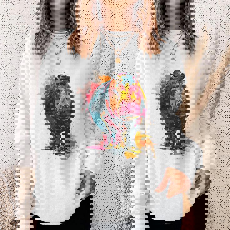 カバ 動物 カラフル グラフィック 抽象 アート 絵画 カバ スウェットシャツ 彼女への贈り物