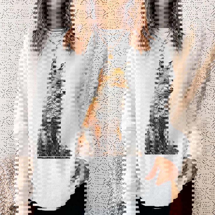 キツネ アニマル柄 モチーフ 抽象 イラスト 描画 狐 スウェットシャツ 彼女への贈り物