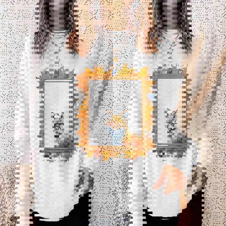 キツネ アニマル柄 モチーフ 紅葉 イラスト 自然 狐 スウェットシャツ 彼女への贈り物