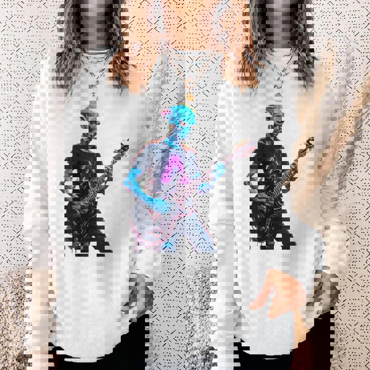 バックプリント ギタリスト エイリアン グラフィック ギター エイリアン ギタリスト スウェットシャツ 彼女への贈り物