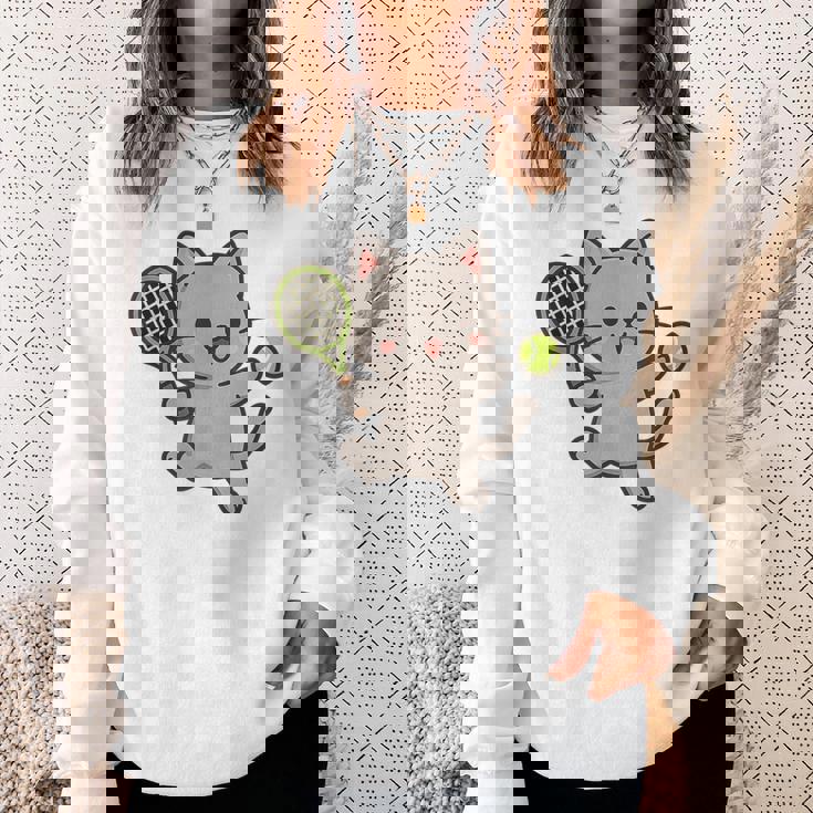 テニスをする猫。かわいいスポーツ猫。 スウェットシャツ 彼女への贈り物