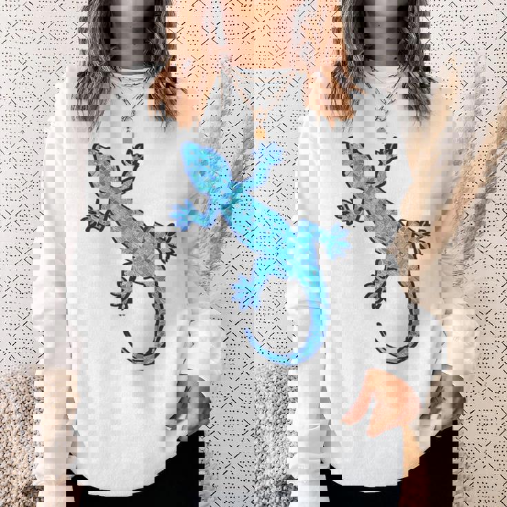 トライバル バティック パターン ヤモリトカゲ デニムブルーtシャツ スウェットシャツ 彼女への贈り物