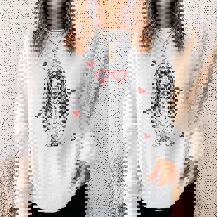 バセットハウンド ハートグラス バレンタインデー 犬 ママ スウェットシャツ 彼女への贈り物