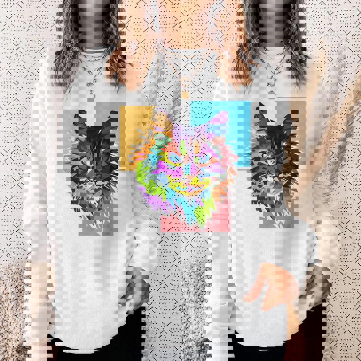 ペイントされた猫の顔 カラフル レインボー アートデザイン ギフトに最適 スウェットシャツ 彼女への贈り物