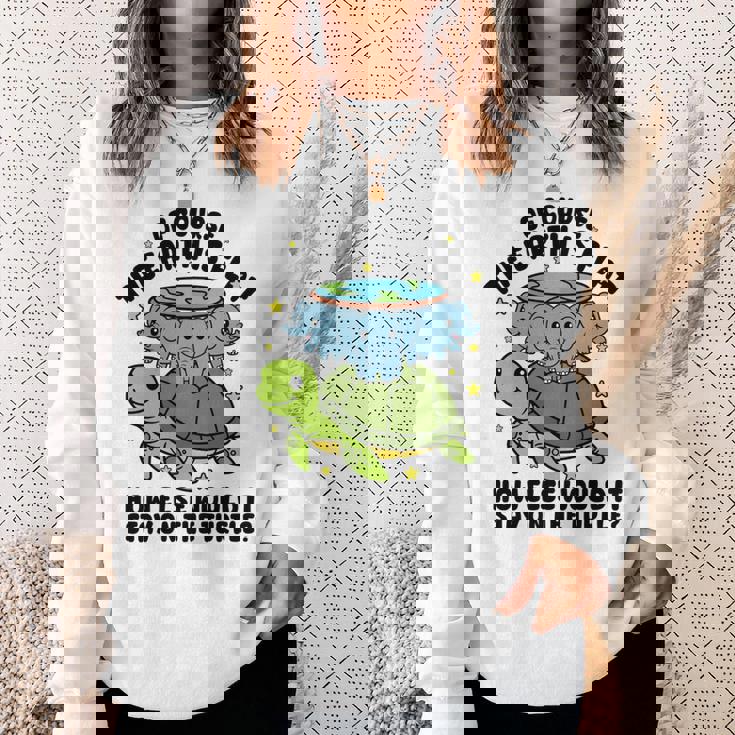 平らな地球協会 面白い陰謀論 亀の象 長袖tシャツ スウェットシャツ 彼女への贈り物