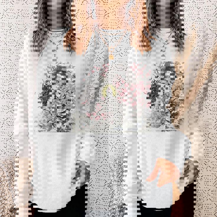 日本 浮世絵 観音菩薩 竜 桜 波 バックプリント 長袖tシャツ スウェットシャツ 彼女への贈り物