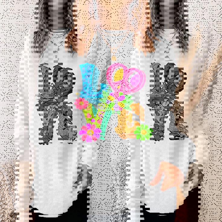 明るくカラフルな愛と平和 ピースサイン フラワートップ スウェットシャツ 彼女への贈り物