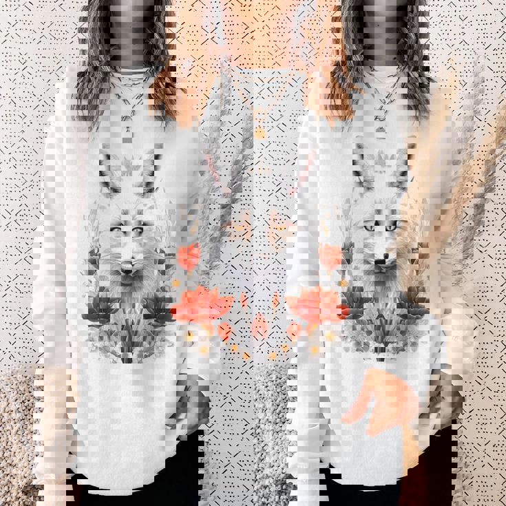 狐 アニマル柄 モチーフ 図面 イラスト 自然 狐 スウェットシャツ 彼女への贈り物