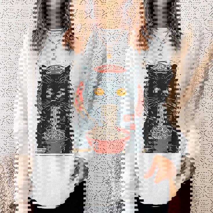 麺 猫 ラーメン好き 和食 猫 アート デザイン スウェットシャツ 彼女への贈り物