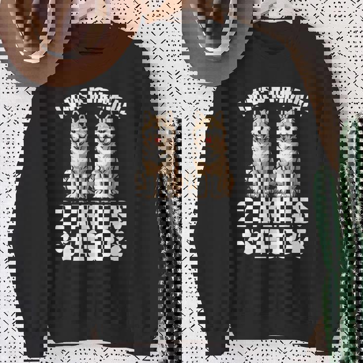 2 秋田犬前は普通だった 面白い秋田犬愛好家 長袖tシャツ スウェットシャツ 年配の女性への贈り物