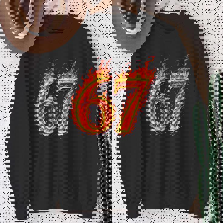 67 Fireixeven Meme Flames スラング 数字 面白い キッズ ティーン 長袖tシャツ スウェットシャツ 年配の女性への贈り物