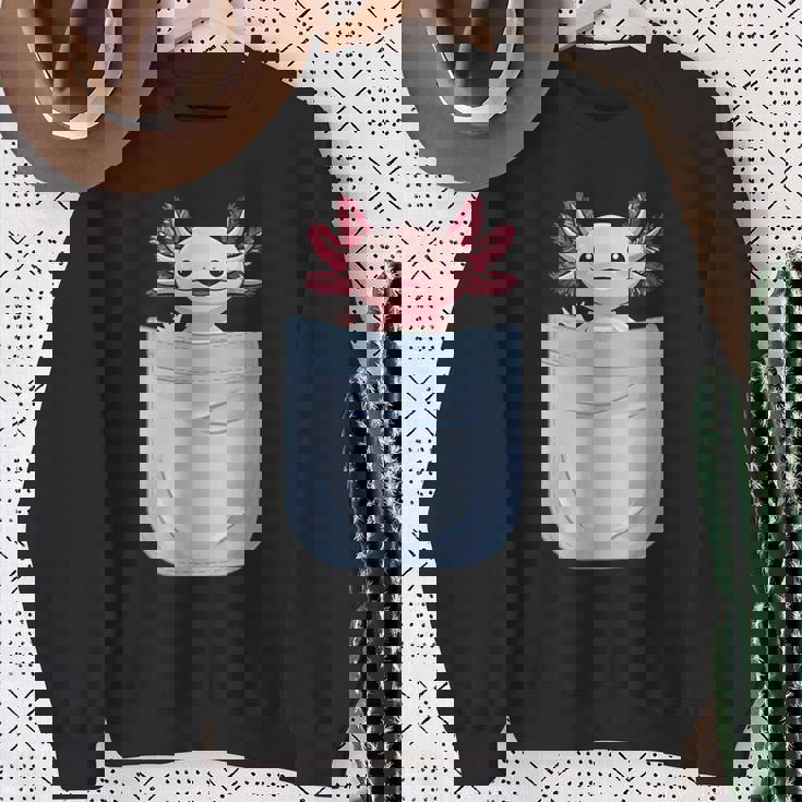 Axolotl ポケットに入った魚 両生類 ペット ホワイト アホロートル トカゲ スウェットシャツ 年配の女性への贈り物