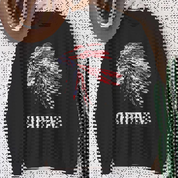 Chippewa ネイティブアメリカン アメリカ国旗 スカルヘッドレス 長袖tシャツ スウェットシャツ 年配の女性への贈り物