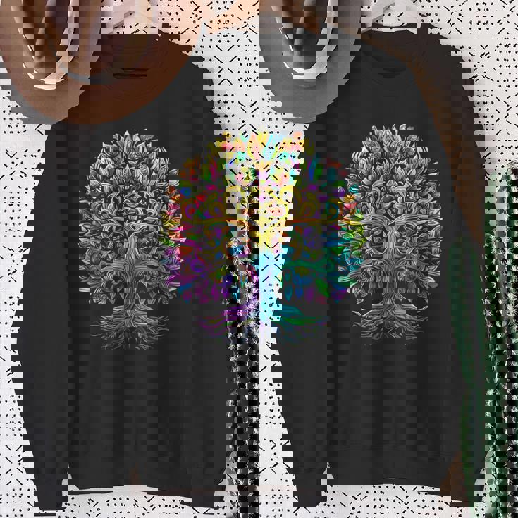 Full Foliage Tree Of Life 葉がいっぱいのレインボー生命の木 スウェットシャツ 年配の女性への贈り物