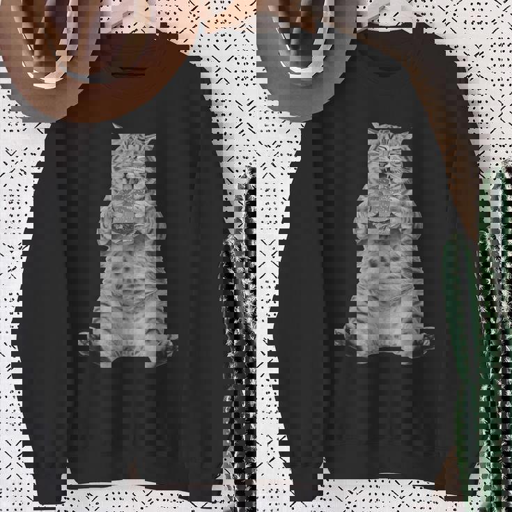 Ai ヴィンテージ チョンク 猫 食べる ハンバーガー ミーム 食べ物 ユーモア スウェットシャツ 年配の女性への贈り物