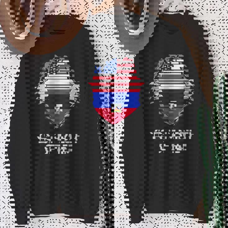 Half American Half Haitian Usa Haiti Flag メンズ レディース スウェットシャツ 年配の女性への贈り物