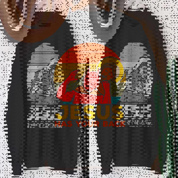Jesus Has Your Back Jiu Jitsu レトロ クリスチャン メンズ レディース キッズ スウェットシャツ 年配の女性への贈り物