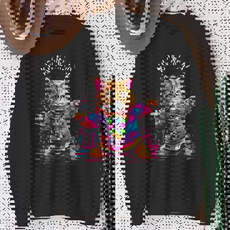 Koaya アリゾナ 踊る猫 カラフル かわいい キティ デザイン 長袖tシャツ スウェットシャツ 年配の女性への贈り物