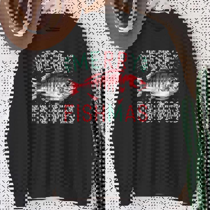 Merry Fishmas Bass Fishing Ugly Christmas For Anglers Sweatshirt Gifts for Old Women