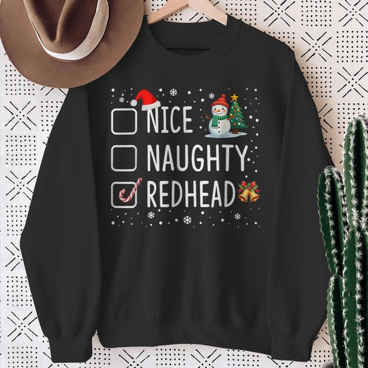 Naughty Nice Redhead Christmas Pajamas Santa Hat Xmas Sweatshirt Gifts for Old Women