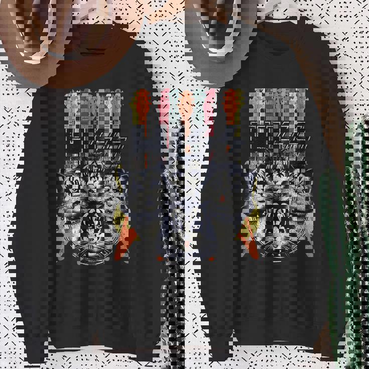 Hiss Cats 子猫 パロディ ロック ロッキン ヴィンテージ レトロ 猫 スウェットシャツ 年配の女性への贈り物