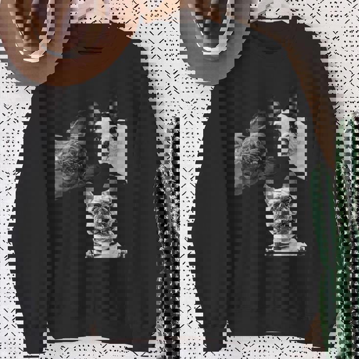 Sneaky フレンチブルドッグ ドッグ ドッグ フレンチ ポッキング ヘッド フェイス 長袖tシャツ スウェットシャツ 年配の女性への贈り物